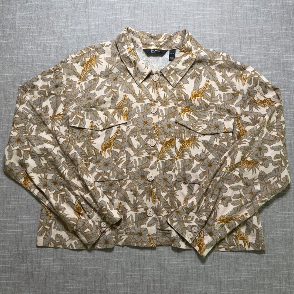 Du Jour Womens XL Giraffe Safari Print Linen Blend Button Down Shirt A378515 - Picture 2 of 9
